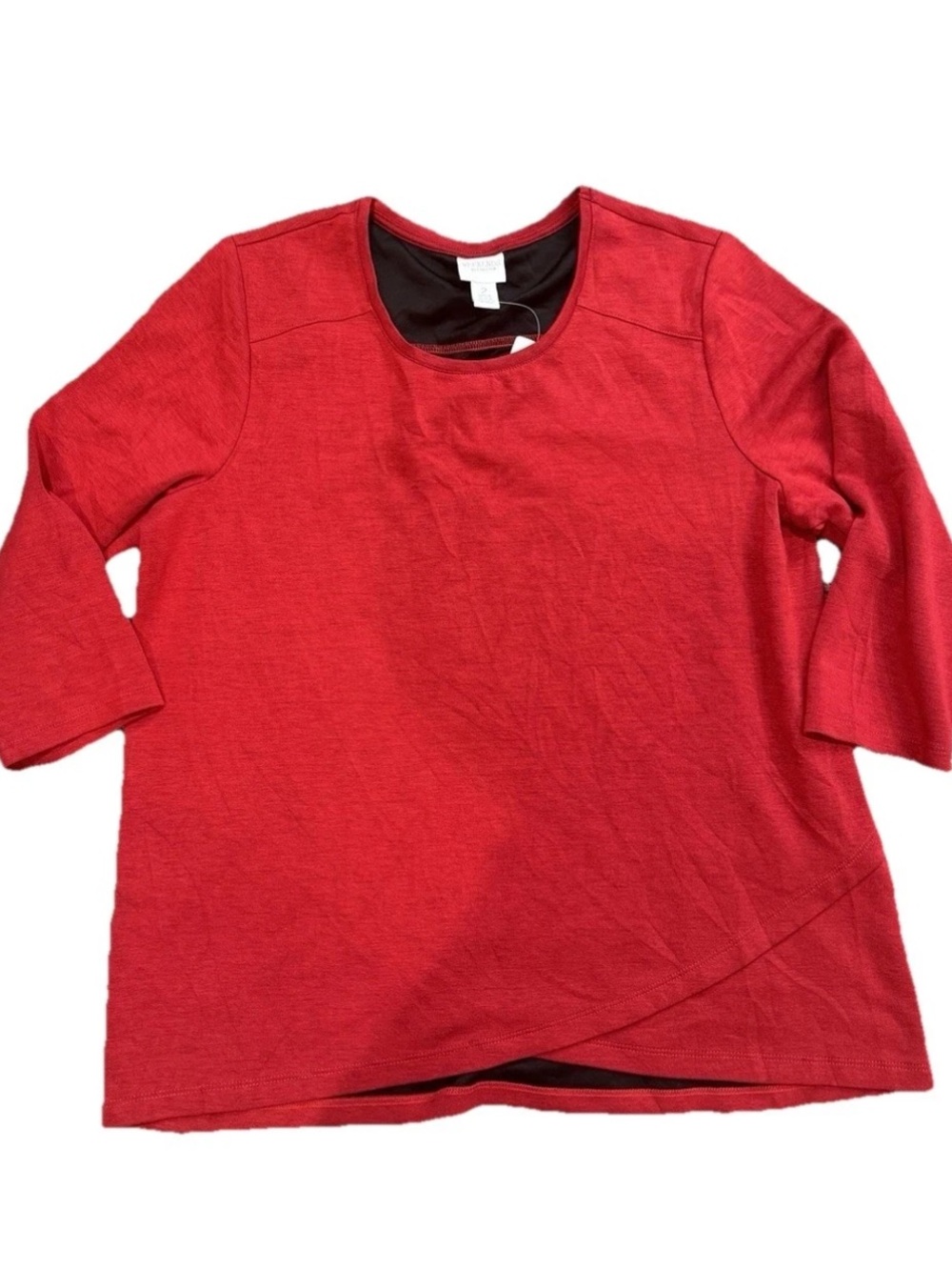 Weekends by Chico’s Red Top 3/4 Sleeve Asymmetrical Hem Casual Women Size 2